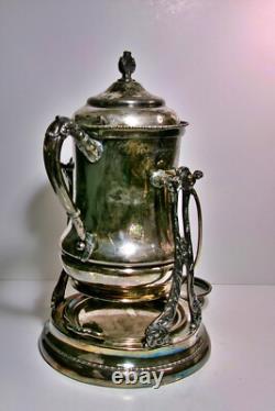 Antique Silverplate Monarch Silver Co. Tilting Water Pitcher Porcelain Insert