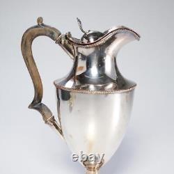 Antique Silverplate Neoclassical Wine Water Jug Ewer Ebonized Wood Handle 10