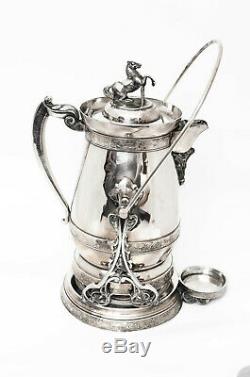 Antique Silverplate Tilting Water Pitcher With Horse Jumping Fence