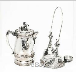 Antique Silverplate Tilting Water Pitcher With Horse Jumping Fence