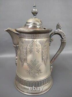 Antique Simpson Hall Miller Silver Plated Lined Water Pitcher Jug Gryphon Wings