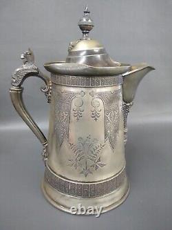 Antique Simpson Hall Miller Silver Plated Lined Water Pitcher Jug Gryphon Wings