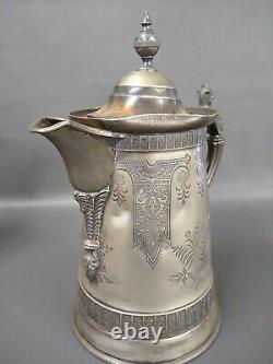 Antique Simpson Hall Miller Silver Plated Lined Water Pitcher Jug Gryphon Wings