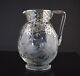Antique Sterling Silver Overlay Cut Engraved Glass Water Pitcher Flowers