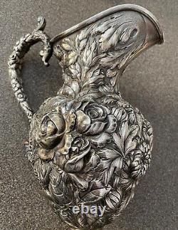 Antique Stieff Handwrought Repousse Rose Patt 314 Water Pitcher 1387.6 Grams