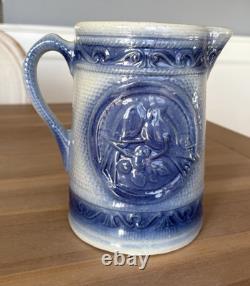 Antique Stoneware Salt Glaze Pottery Lovebird Pitcher /Water Jug 7 3/4 Great