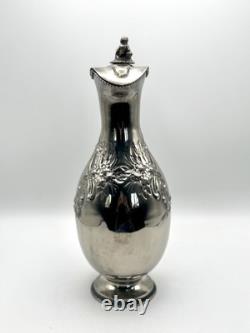 Antique Style Silverplate Lidded Ewer Water Wine Jug Figural Finial Circa 14