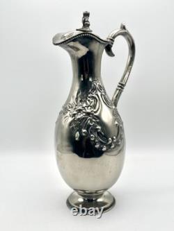 Antique Style Silverplate Lidded Ewer Water Wine Jug Figural Finial Circa 14