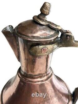 Antique Turkish Copper Ewer Pitcher Water Jug 16 Tall Heavy Copper With Lid