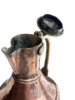 Antique Turkish Copper Ewer Pitcher Water Jug 16 Tall Heavy Copper With Lid