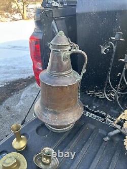 Antique Turkish Copper Water Pitcher Jug withlid Handcrafted Metalware Hand Hammer