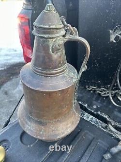 Antique Turkish Copper Water Pitcher Jug withlid Handcrafted Metalware Hand Hammer