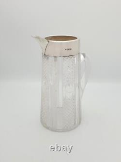 Antique Victorian Cut Glass Water Jug, Silver Mounted Pitcher, London 1900
