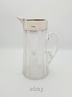 Antique Victorian Cut Glass Water Jug, Silver Mounted Pitcher, London 1900