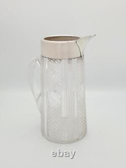 Antique Victorian Cut Glass Water Jug, Silver Mounted Pitcher, London 1900