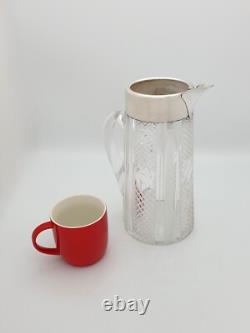 Antique Victorian Cut Glass Water Jug, Silver Mounted Pitcher, London 1900