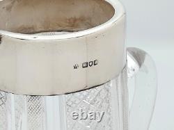 Antique Victorian Cut Glass Water Jug, Silver Mounted Pitcher, London 1900