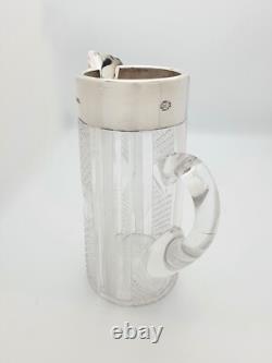 Antique Victorian Cut Glass Water Jug, Silver Mounted Pitcher, London 1900