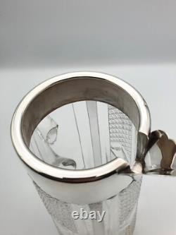Antique Victorian Cut Glass Water Jug, Silver Mounted Pitcher, London 1900