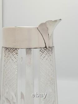Antique Victorian Cut Glass Water Jug, Silver Mounted Pitcher, London 1900
