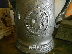 Antique Victorian Iced Water Pitcher. Very Ornate, Old SilverPlate. Walrus hunt