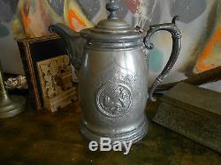 Antique Victorian Iced Water Pitcher. Very Ornate, Old SilverPlate. Walrus hunt