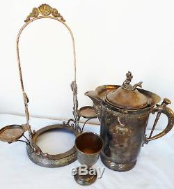 Antique Victorian Pelton Bros Silverplate Tipping Ice Water Pitcher Pot w Stand