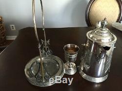 Antique Victorian Silver plate Tilting Water Pitcher with stand and goblet