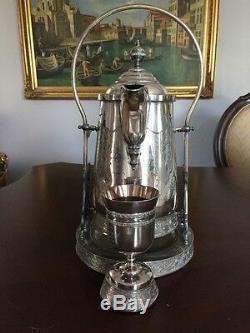 Antique Victorian Silver plate Tilting Water Pitcher with stand and goblet
