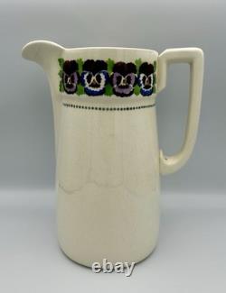 Antique Villeroy Boch Pansy Wallerfangen Porcelain Pitcher Water Jug 19thc