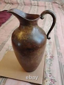 Antique Vintage Hammered Thick Copper/Brass Pitcher Water Carrier Jug 11 Tall