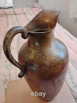 Antique Vintage Hammered Thick Copper/Brass Pitcher Water Carrier Jug 11 Tall