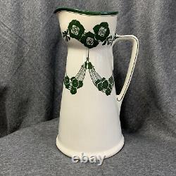 Antique Vintage Royal Doulton Art Nouveau Tall Water Jug Pitcher Vase creamgreen