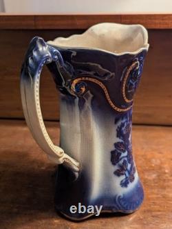Antique Vtg BROWN & STEVENTON BURSLEM ENGLAND Flow Blue 9 Pitcher Jug PANSY