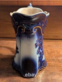Antique Vtg BROWN & STEVENTON BURSLEM ENGLAND Flow Blue 9 Pitcher Jug PANSY