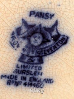 Antique Vtg BROWN & STEVENTON BURSLEM ENGLAND Flow Blue 9 Pitcher Jug PANSY