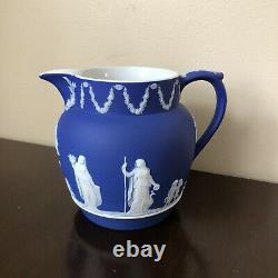 Antique Wedgwood 1890's cobalt blue jasperware Arcadian Water Jug England