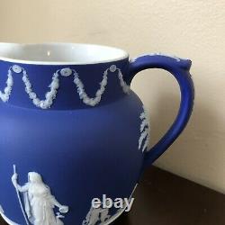 Antique Wedgwood 1890's cobalt blue jasperware Arcadian Water Jug England