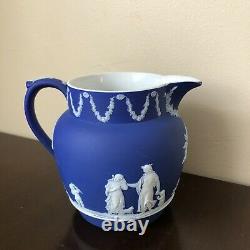 Antique Wedgwood 1890's cobalt blue jasperware Arcadian Water Jug England