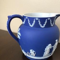 Antique Wedgwood 1890's cobalt blue jasperware Arcadian Water Jug England