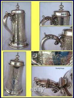 Antique Wine Water Jug Ewer Victorian English Sterling Silver big R Hennel(1284)