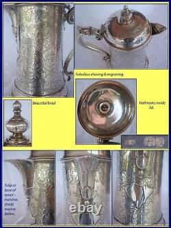 Antique Wine Water Jug Ewer Victorian English Sterling Silver big R Hennel(1284)