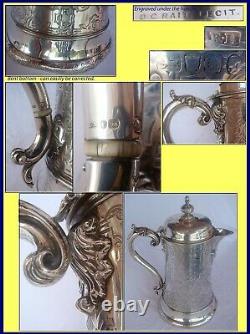 Antique Wine Water Jug Ewer Victorian English Sterling Silver big R Hennel(1284)