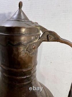 Antique XL 21.5 Primitive Persian Copper Wine Water Ewer Jug Pitcher Etched