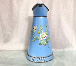 Antique enameled water pitcher jug flower french enamelware kitchen bathroom 15