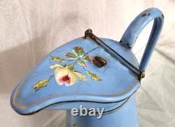 Antique enameled water pitcher jug flower french enamelware kitchen bathroom 15