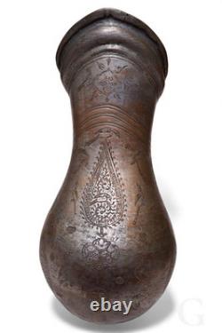 Antique islamic Engraved copper Ewer Pitcher water jug 19th cent Afghanistan 25H