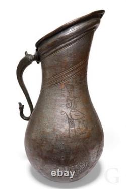 Antique islamic Engraved copper Ewer Pitcher water jug 19th cent Afghanistan 25H