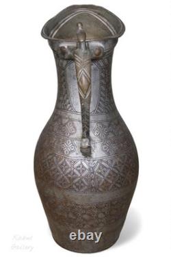 Antique islamic Engraved copper Ewer Pitcher water jug 19th cent Afghanistan 25M