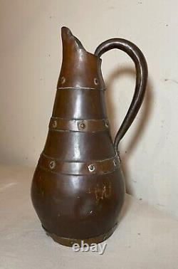 Antique riveted copper handmade 19th century water wine jug pitcher vessel pot